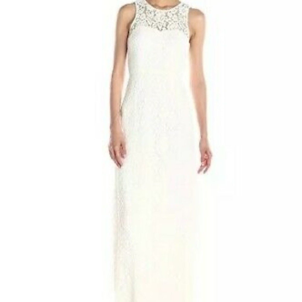 Donna Morgan long ivory lace sheath gown